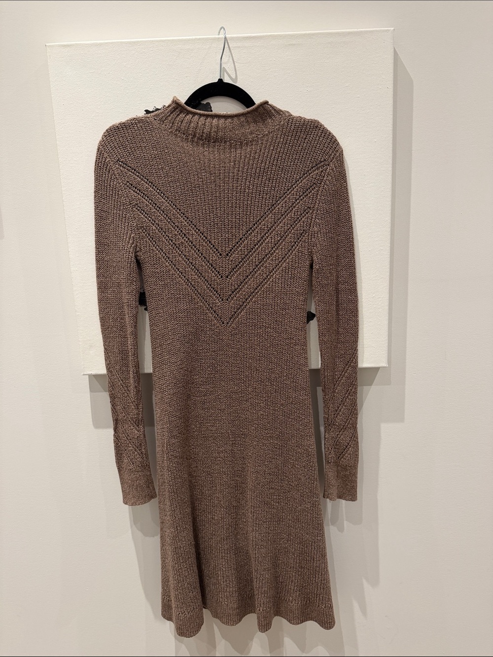 American Eagle Outfitters Ribbed Chevron Knit Long-Sleeve Dress - Taupe Brown